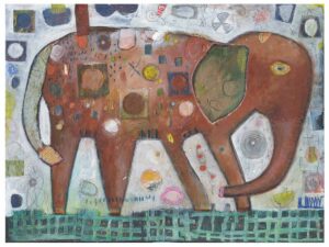 Rust Elephant Sam 18" x 24" original mixed media painting