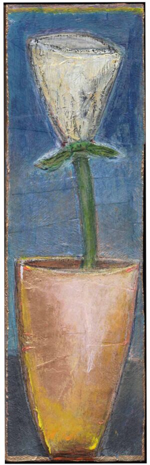 Camille, Flower Gold Vase Small Original Mixed Media Painting