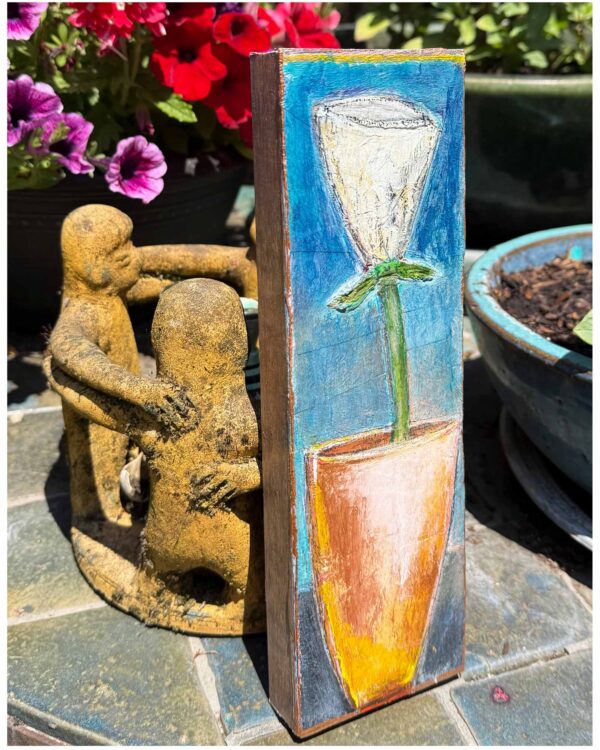 Camille, Flower Gold Vase Small Original Mixed Media Painting - Image 2