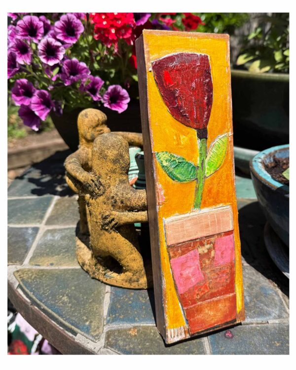 Lilla, Flower Patchwork Vase Small Original Mixed Media Painting - Image 2