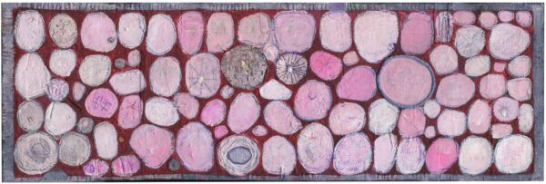 Pink Circle Orbs  Original 12" x 36" Mixed Media Painting