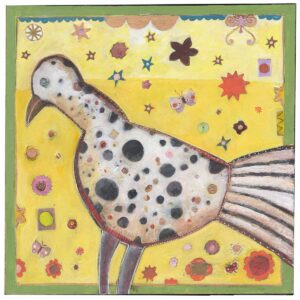 Bird butterflies Lemon Original Mixed Media 24" x 24" Painting