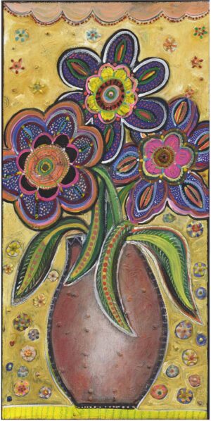 Three Dottie Flowers 10" x 20" painting