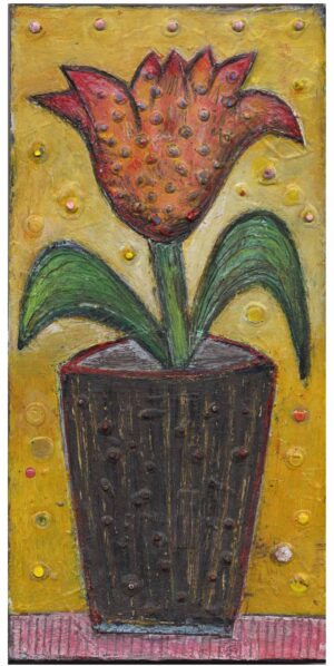 Juliette, Flower Vase Golden 6" x 12" painting