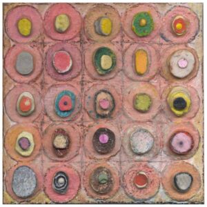 Dot Pebbles on Pink Mixed Media Painting