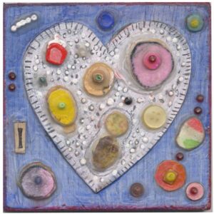 Wee White Heart Painting with Color Paper Pebble Dots