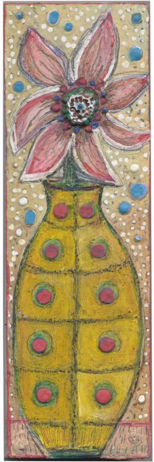 Pink Flower Yellow Vase Dots