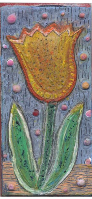 Yellow Tulip Maya Painting 5.5" x 2.75"