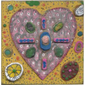 Wee Pink Heart Painting with Color Paper Pebble Dots